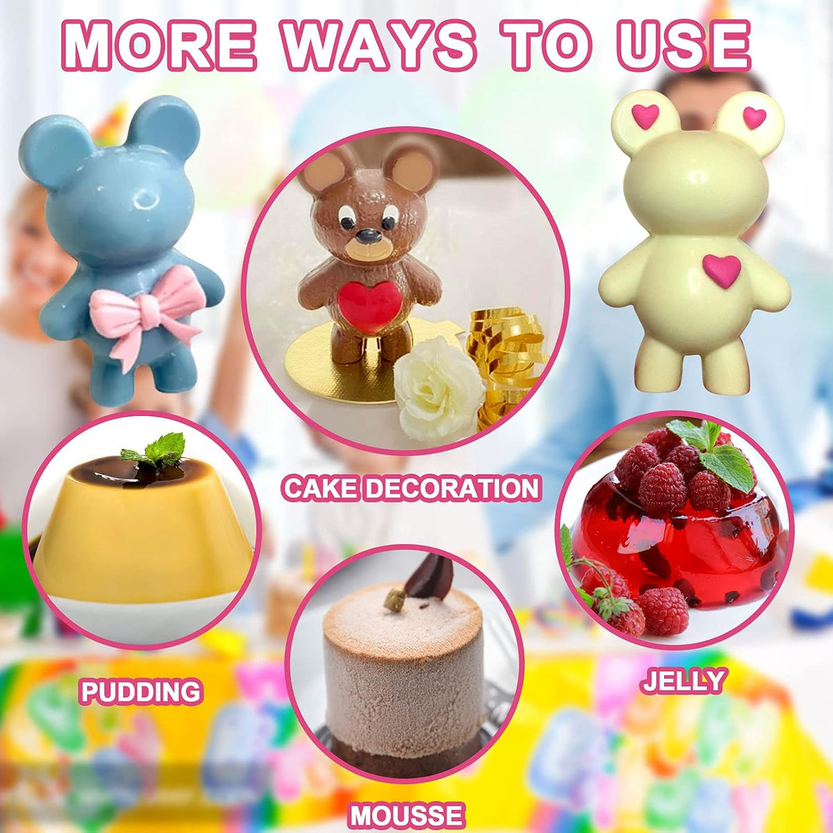 Bear-Shaped Silicone Chocolate Mold with Wooden Mallet