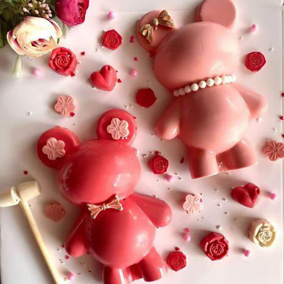 Bear-Shaped Silicone Chocolate Mold with Wooden Mallet