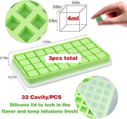 Covered ice cube mold with size measurements