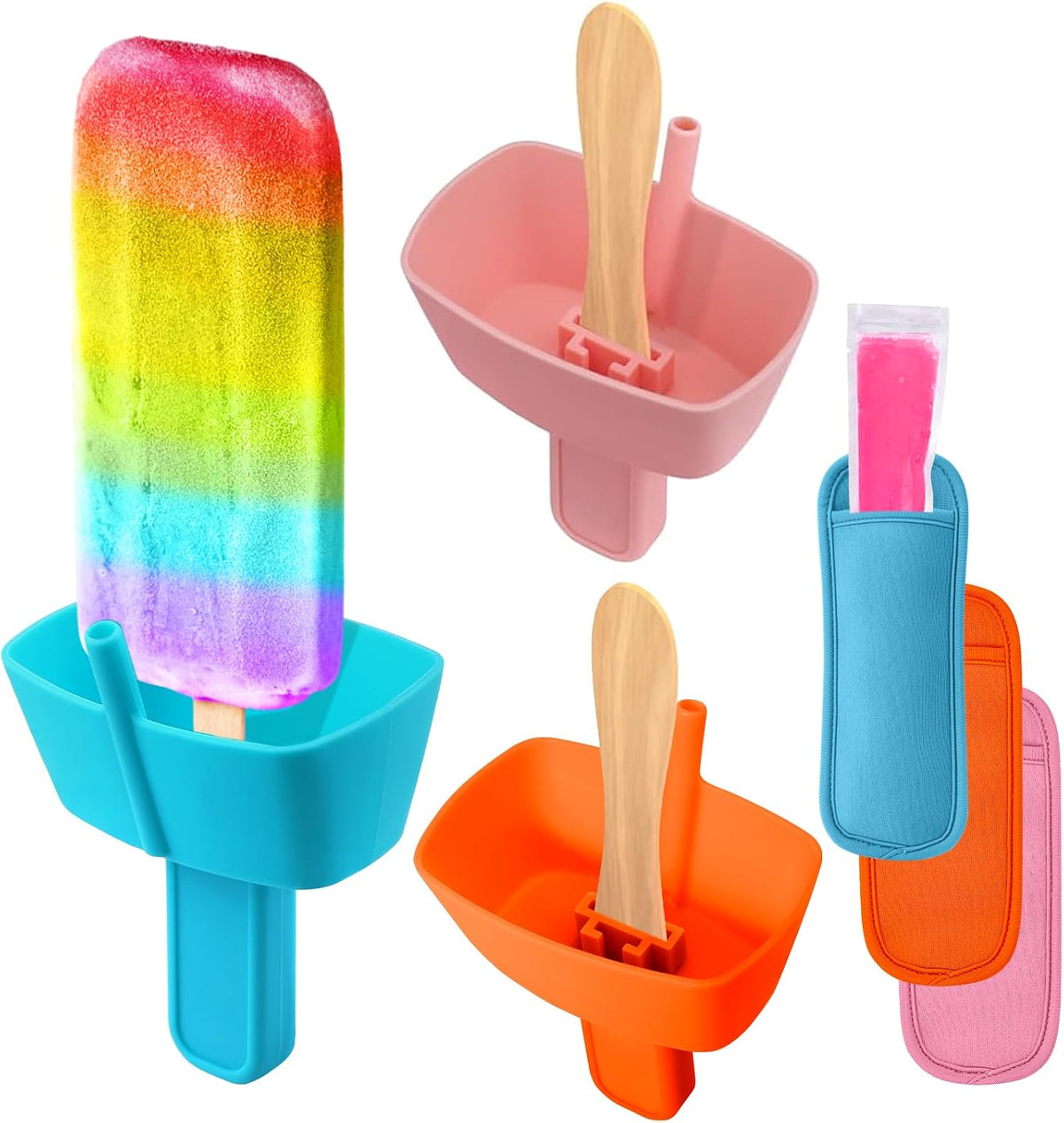 Kids silicone popsicle holder with deep drip-catching base