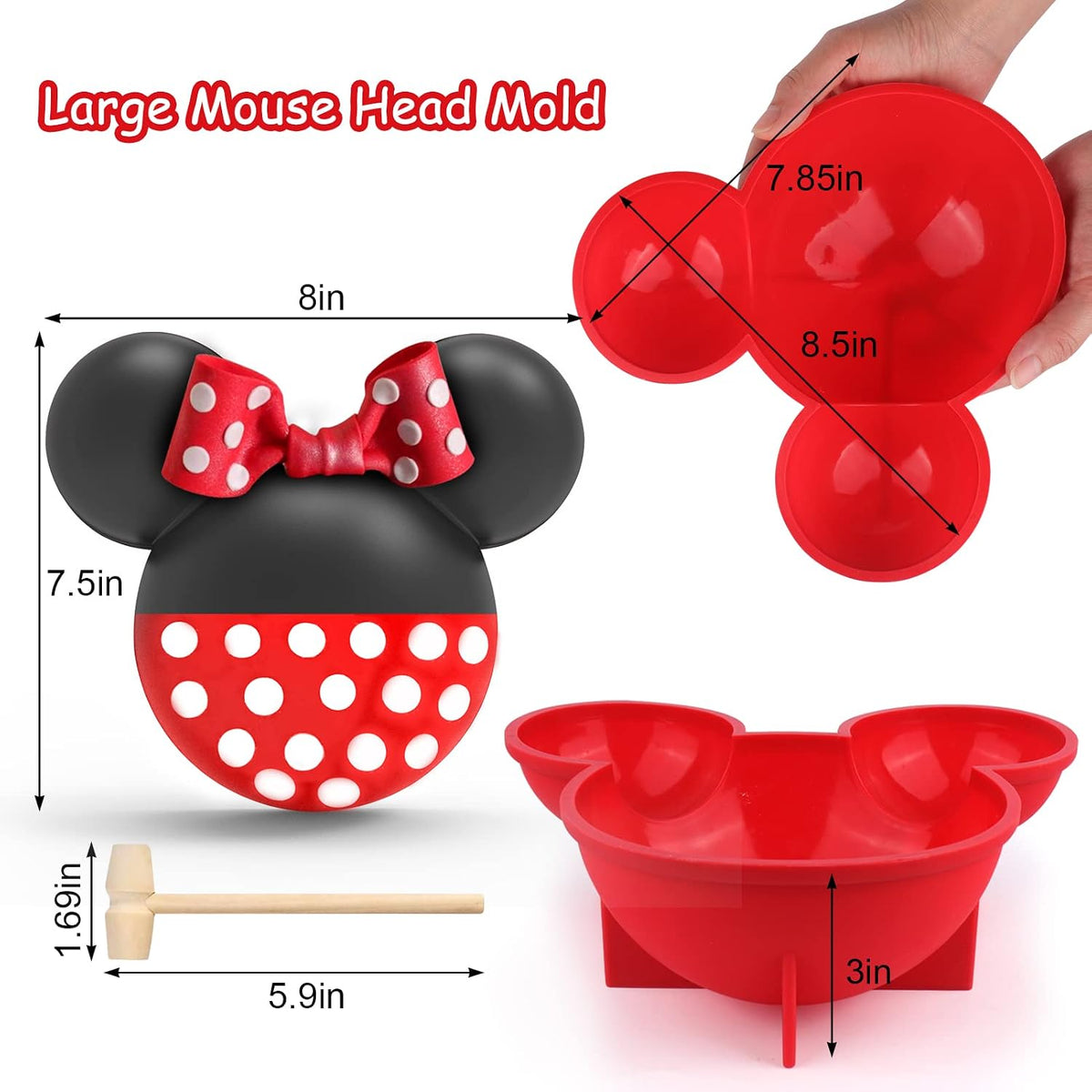 Mouse head silicone mold with size measurements